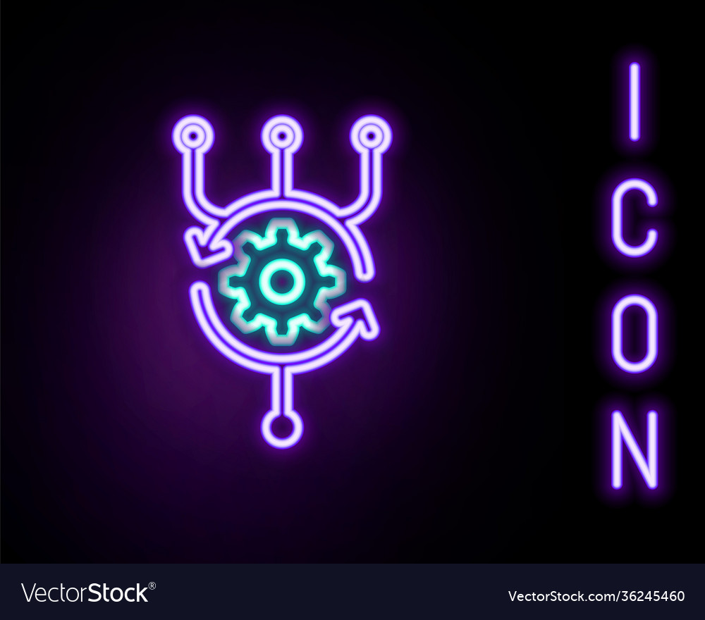 Glowing neon line algorithm icon isolated on black