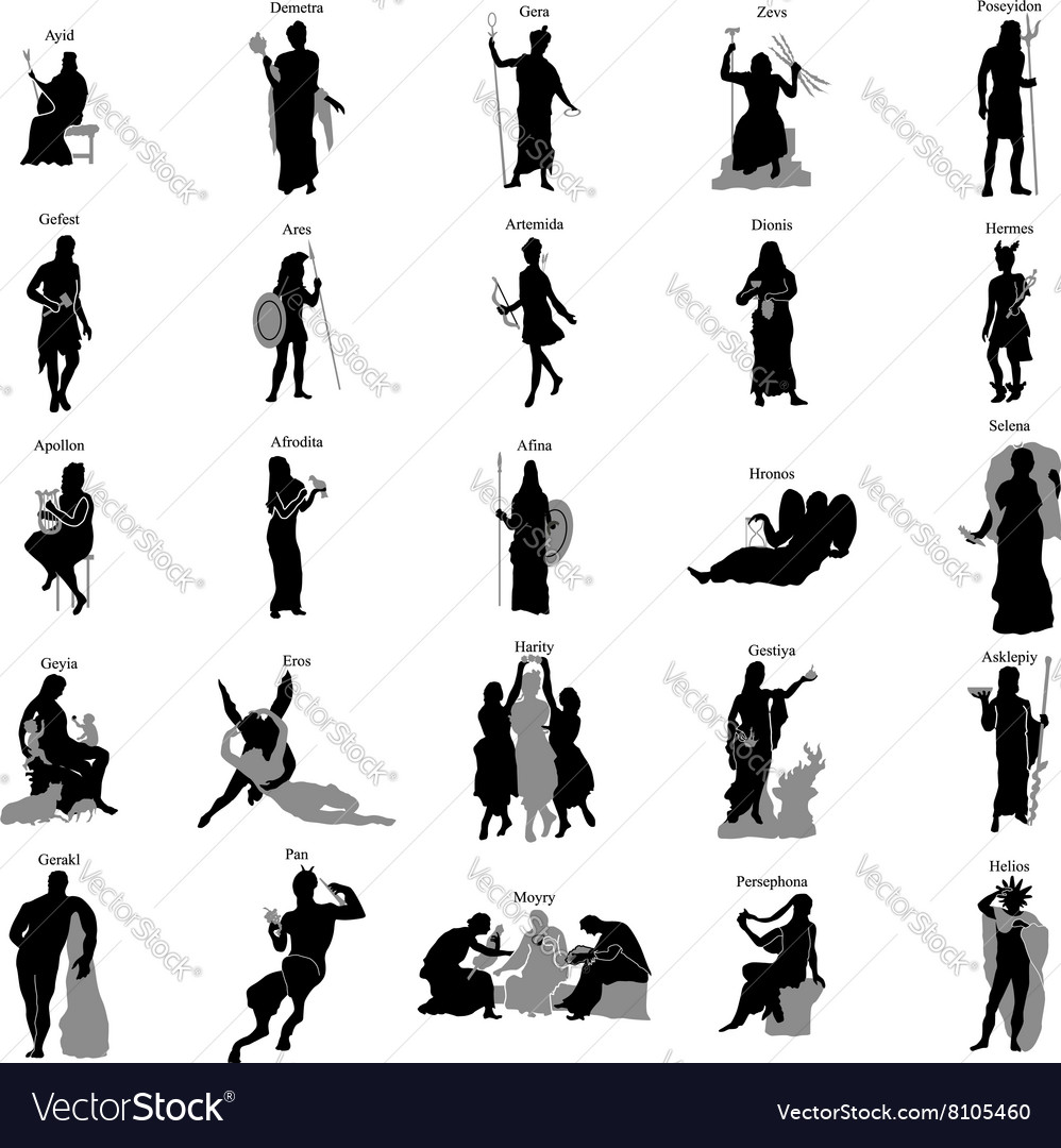 Greek Gods Silhouette Set Royalty Free Vector Image