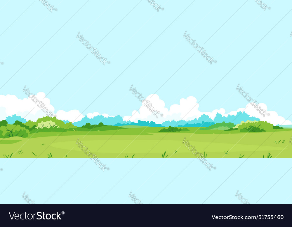 Green meadow with bushes nature landscape Vector Image