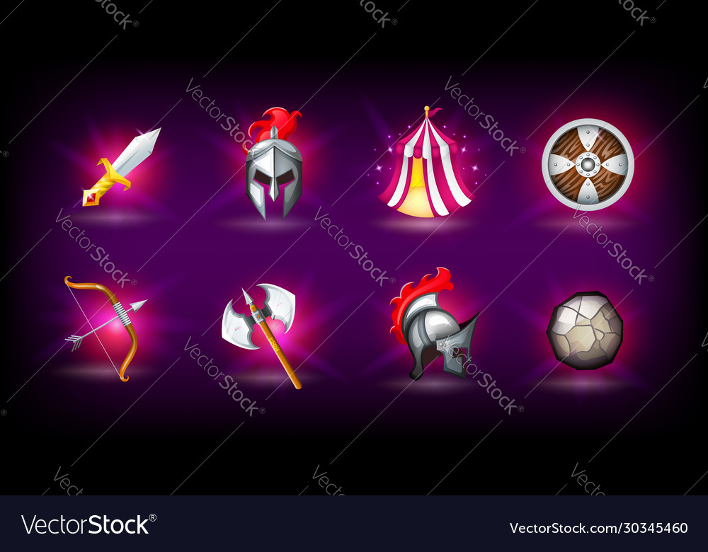 Medieval icons set knight helmet roman empire vector image Medieval icons set knight helmet roman empire