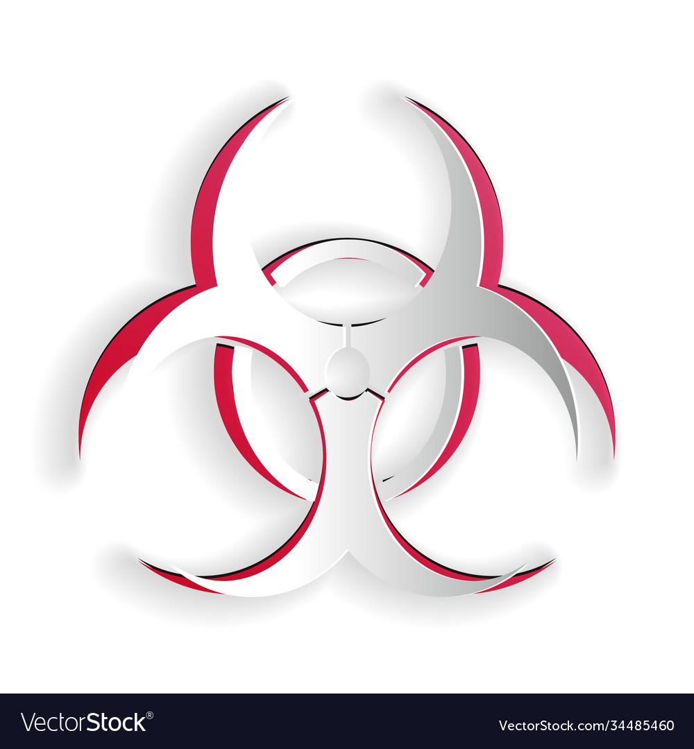 Paper cut biohazard symbol icon isolated on white