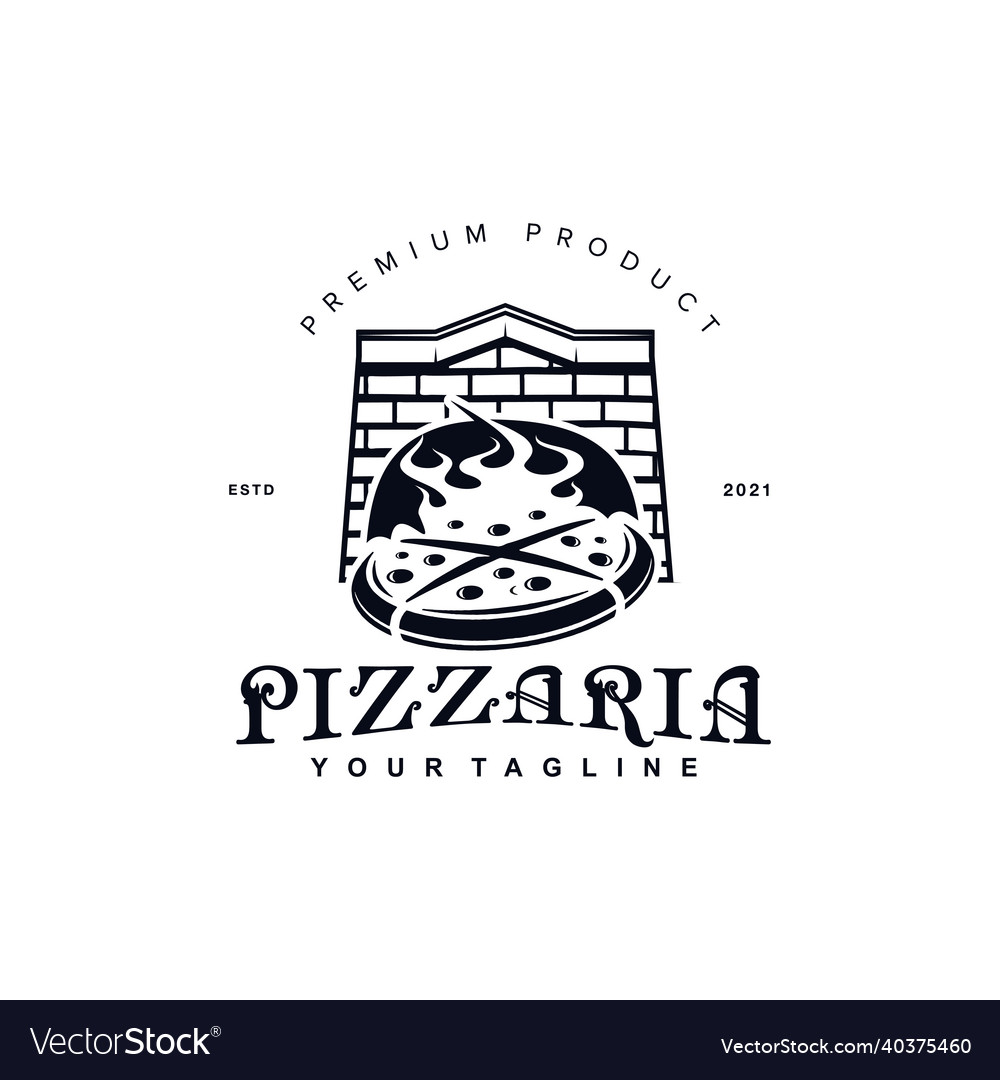 Vintage retro pizza logo design template