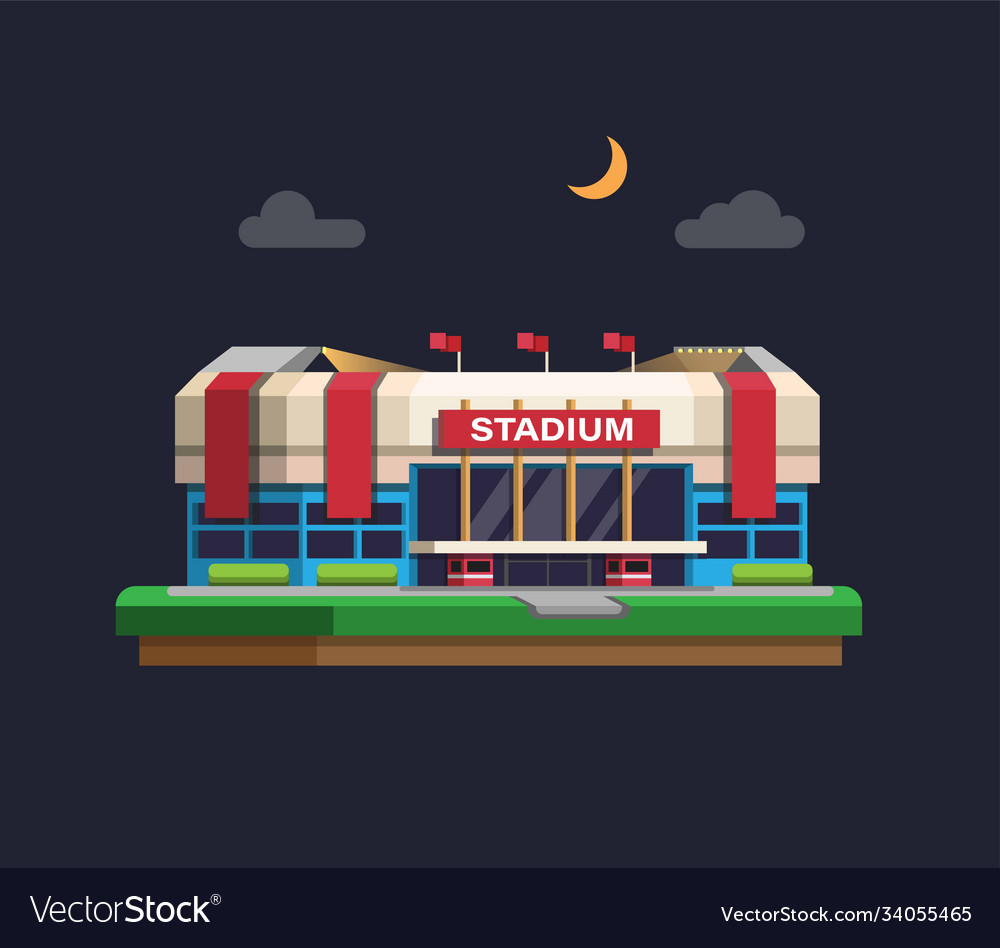 Arena Sportstadion Gebäude in Nachtwohnung vector image Arena Sportstadion Gebäude in Nachtwohnung