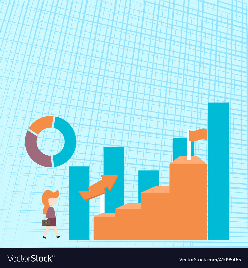 Business woman walking towards large graph