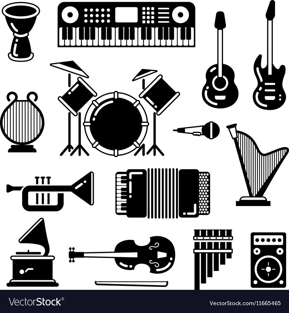 Classic music instruments silhouettes Royalty Free Vector