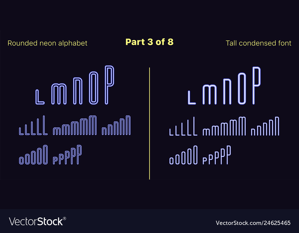 Kondensierte blaue Neon Schrift abgerundet Set