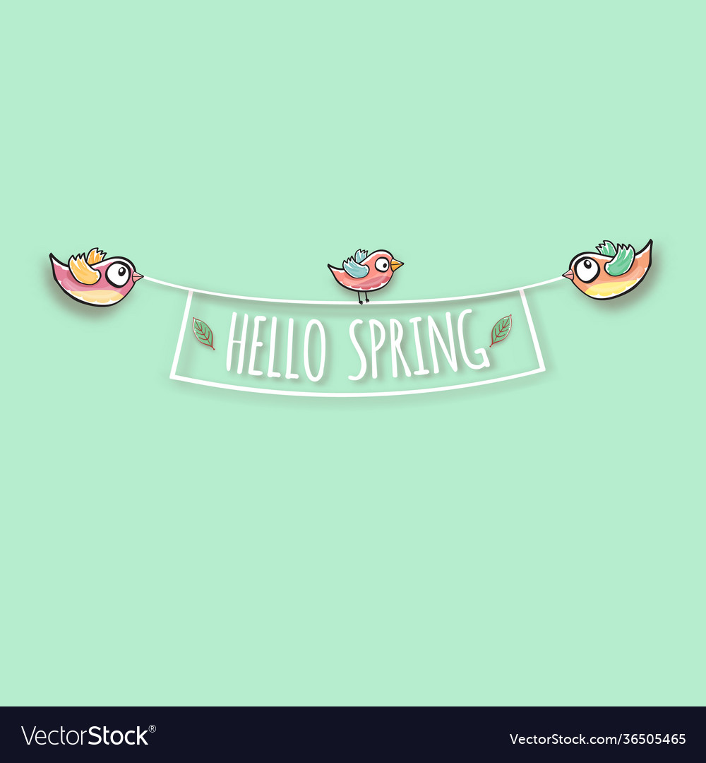 Hello spring label with birds and flowers