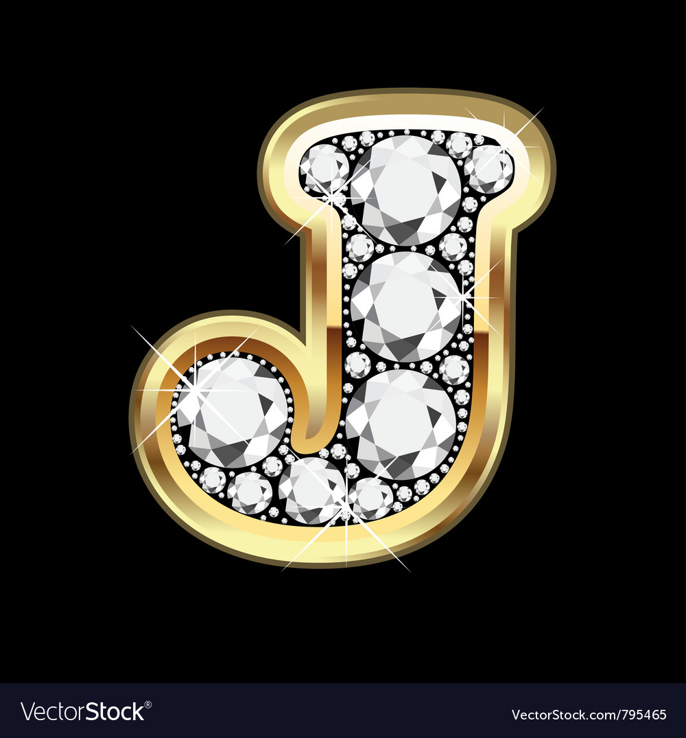 Letter j gold and diamond Royalty Free Vector Image