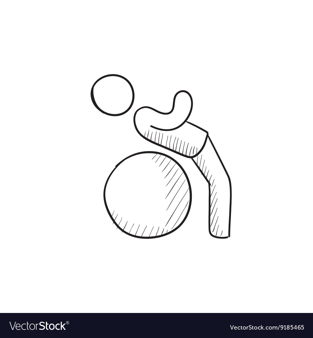 Man doing exercises lying on gym ball sketch icon