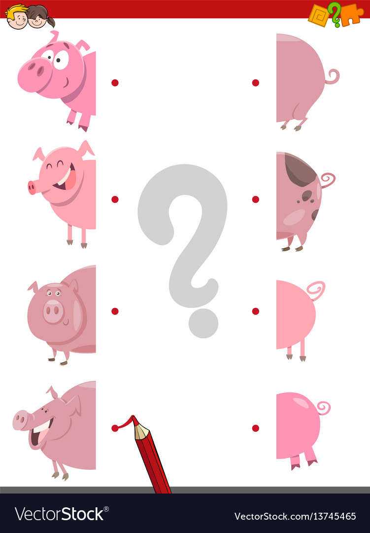 Match the halves of pigs Royalty Free Vector Image