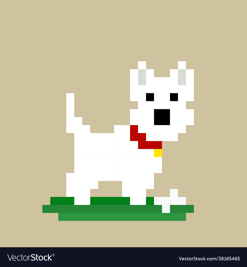 Pixel white dog image for game assets Royalty Free Vector