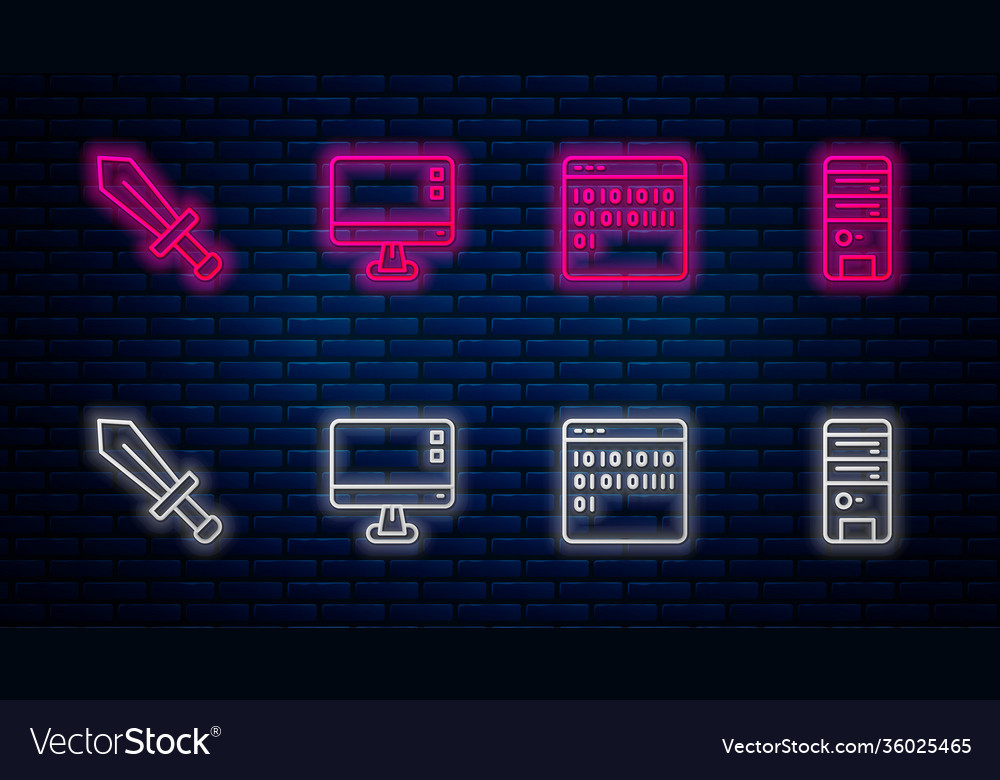 Set line computer monitor screen binary code vector image Set line computer monitor screen binary code
