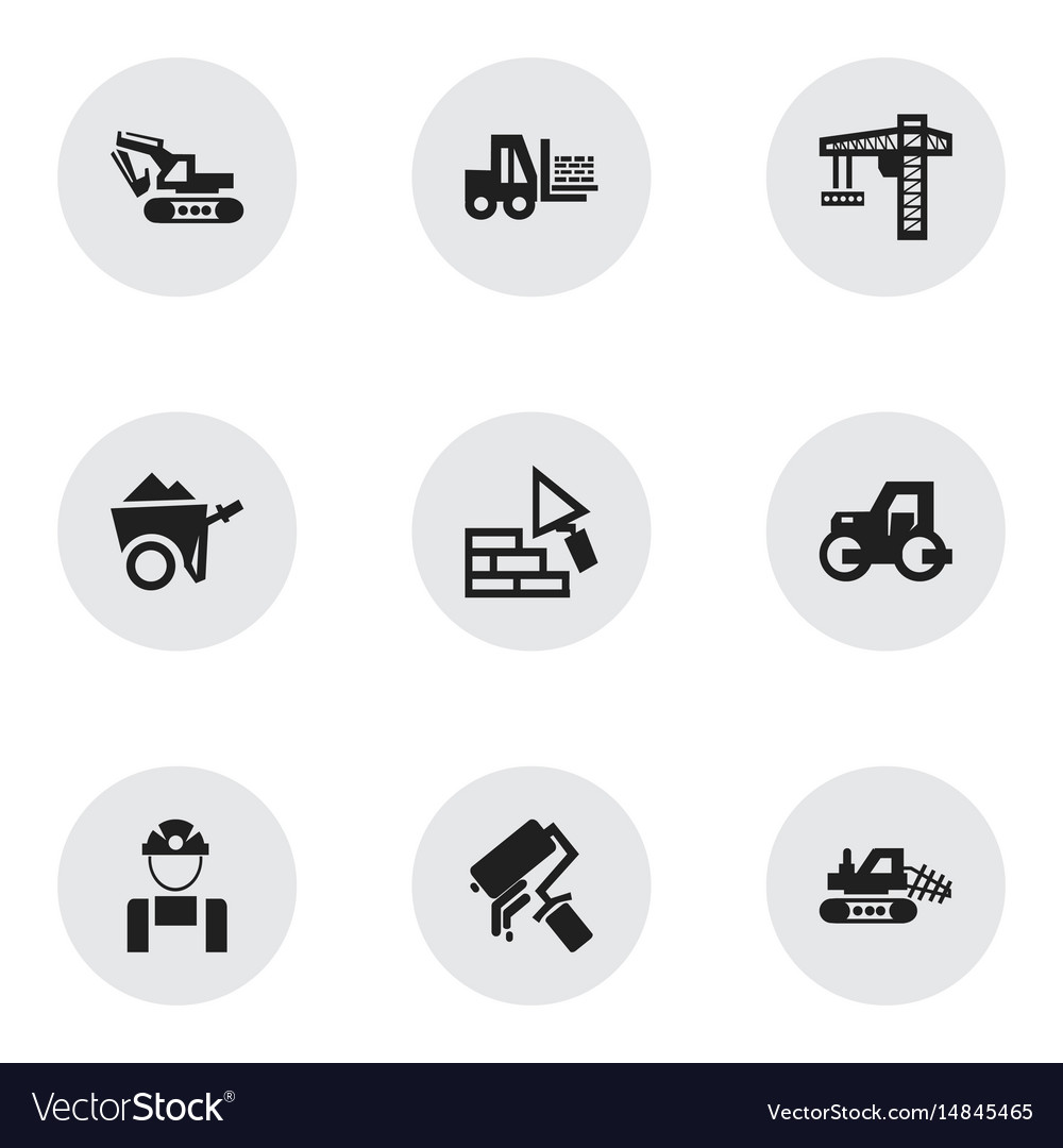Set of 9 editable building icons includes symbols