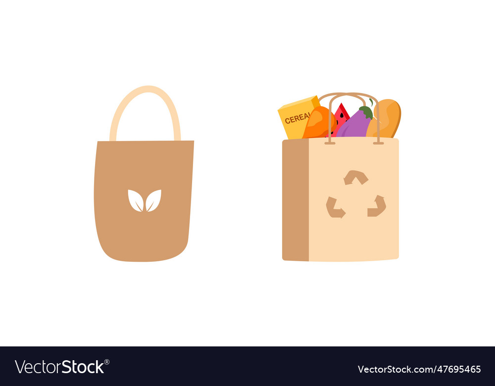 Set of grocery brown bags with eco organic food