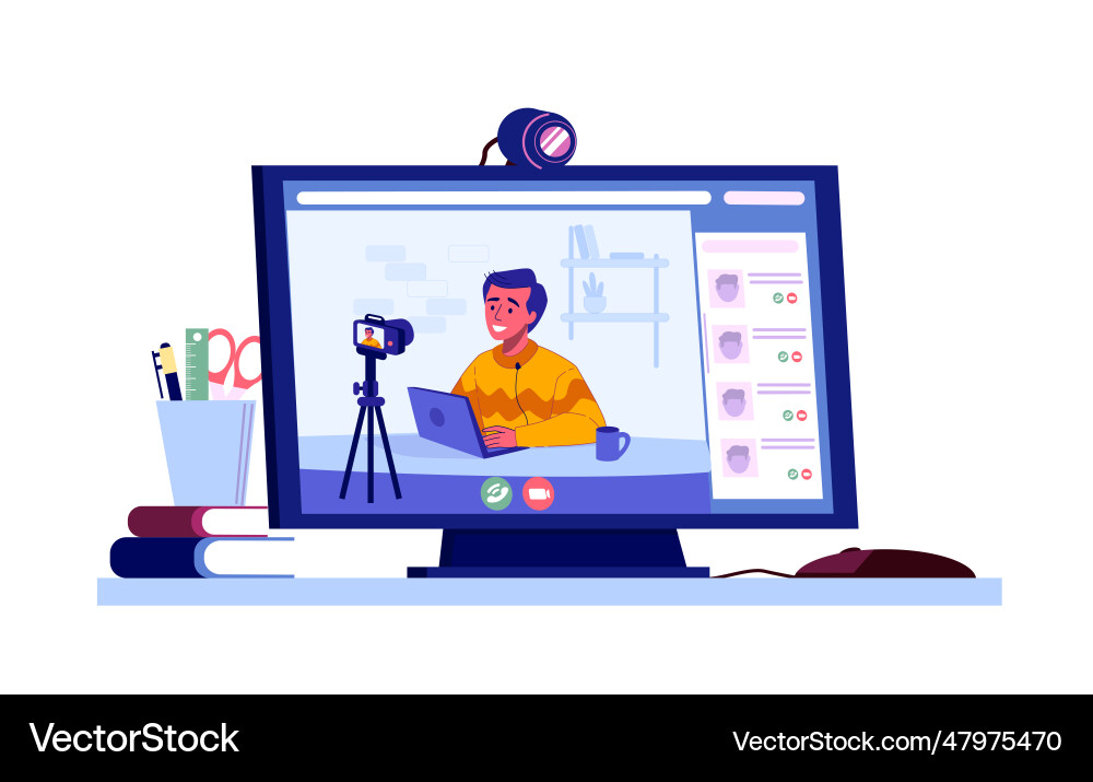 Blogger live streaming vloggers record video Vector Image