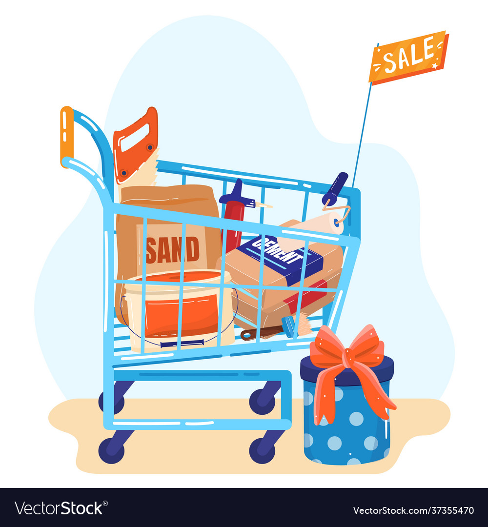 Building materials store sale flat Royalty Free Vector Image