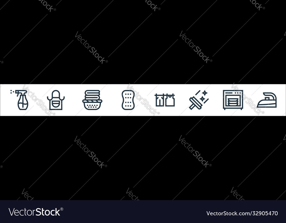 Cleaning line icons linear set quality vector image Cleaning line icons linear set quality