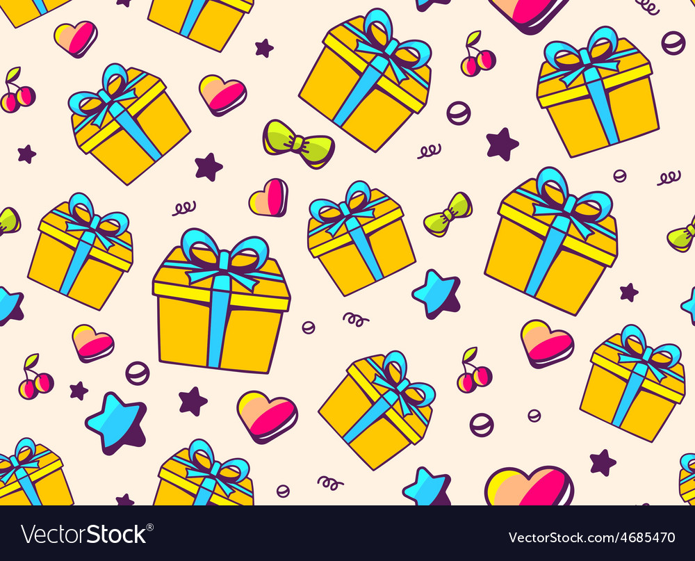 Festive bright pattern with yellow gift box