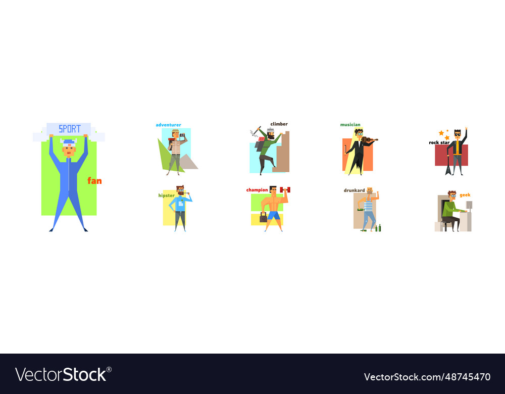 Man character with different lifestyles vector image Man character with different lifestyles