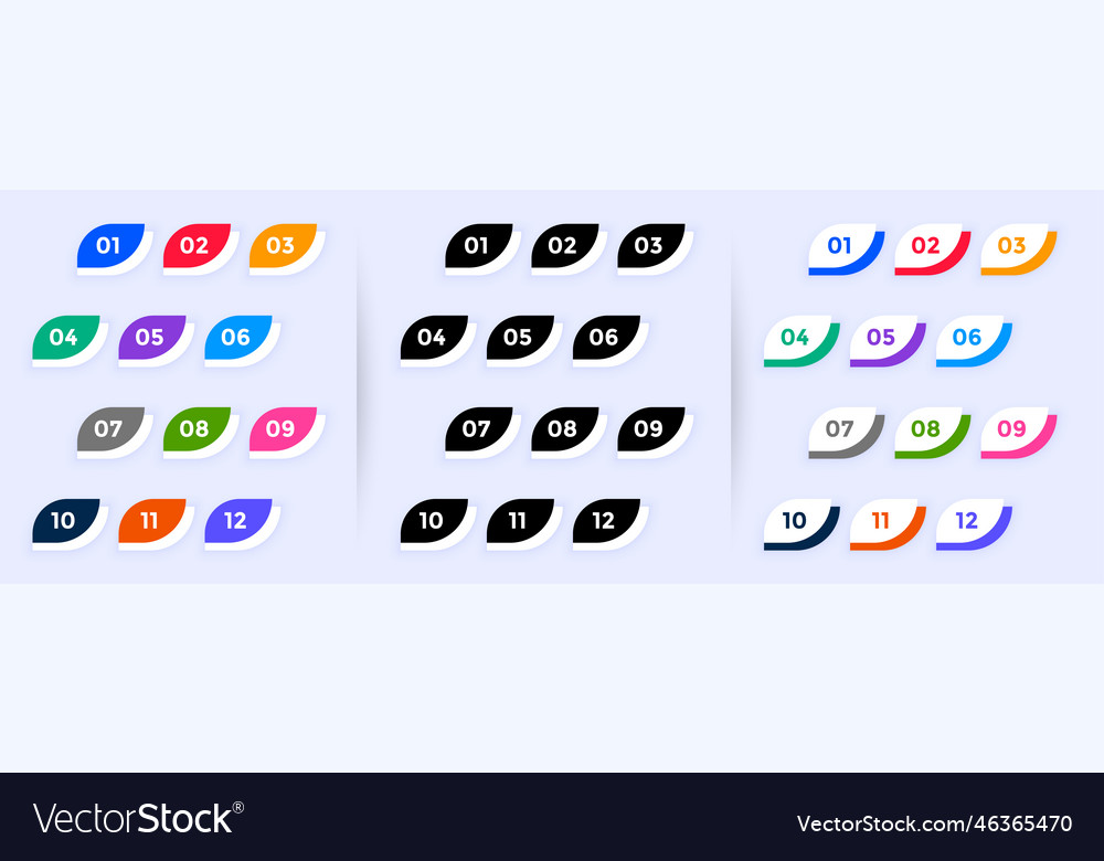 Modern button style bullet points numbers from
