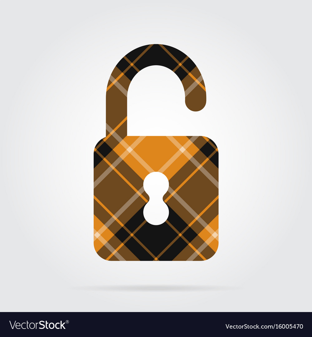 Orange black tartan isolated icon - open padlock