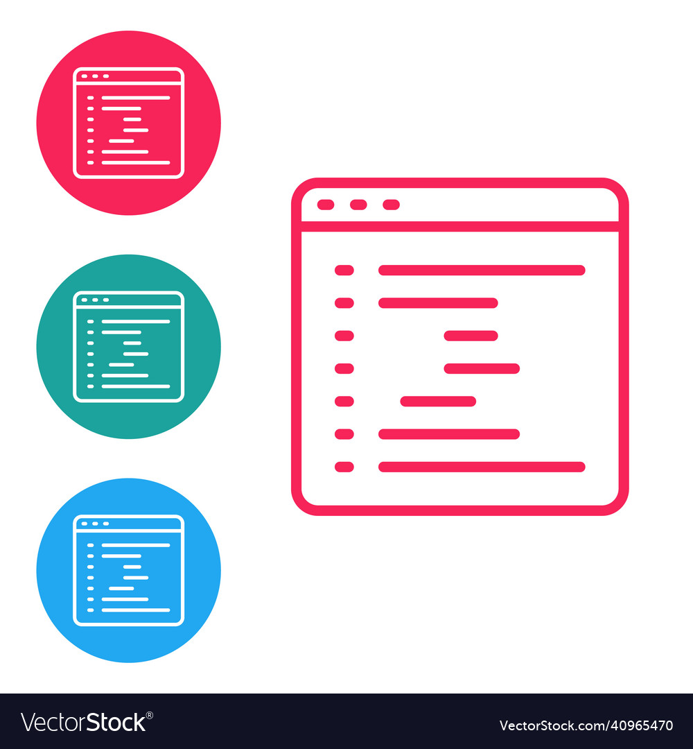 Red line browser window icon isolated on white vector image Red line browser window icon isolated on white