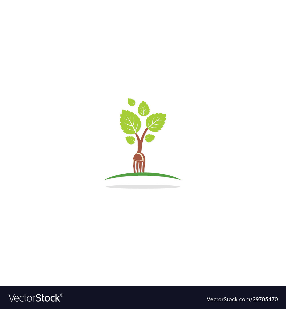 Vegan green leaf fork food logo