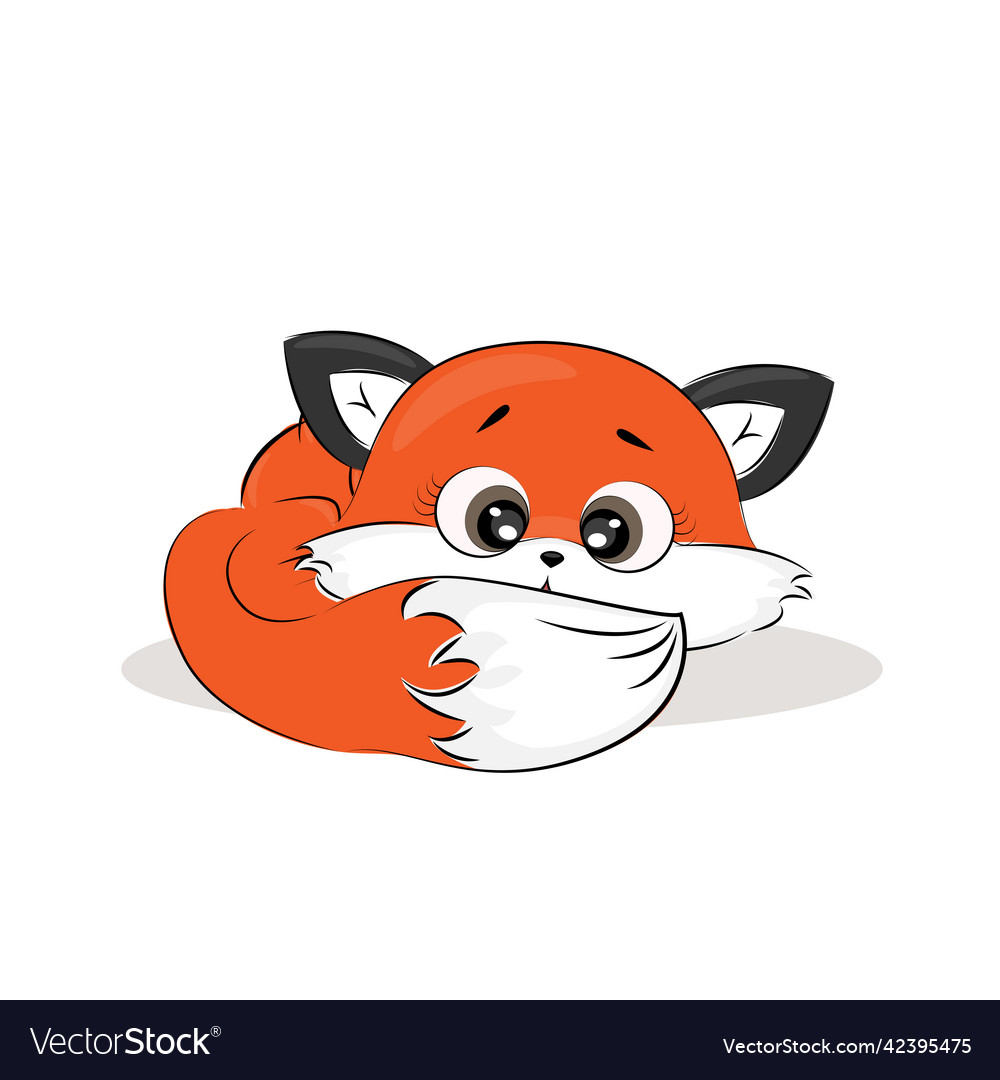 Cartoon red fox lies funny character isolated