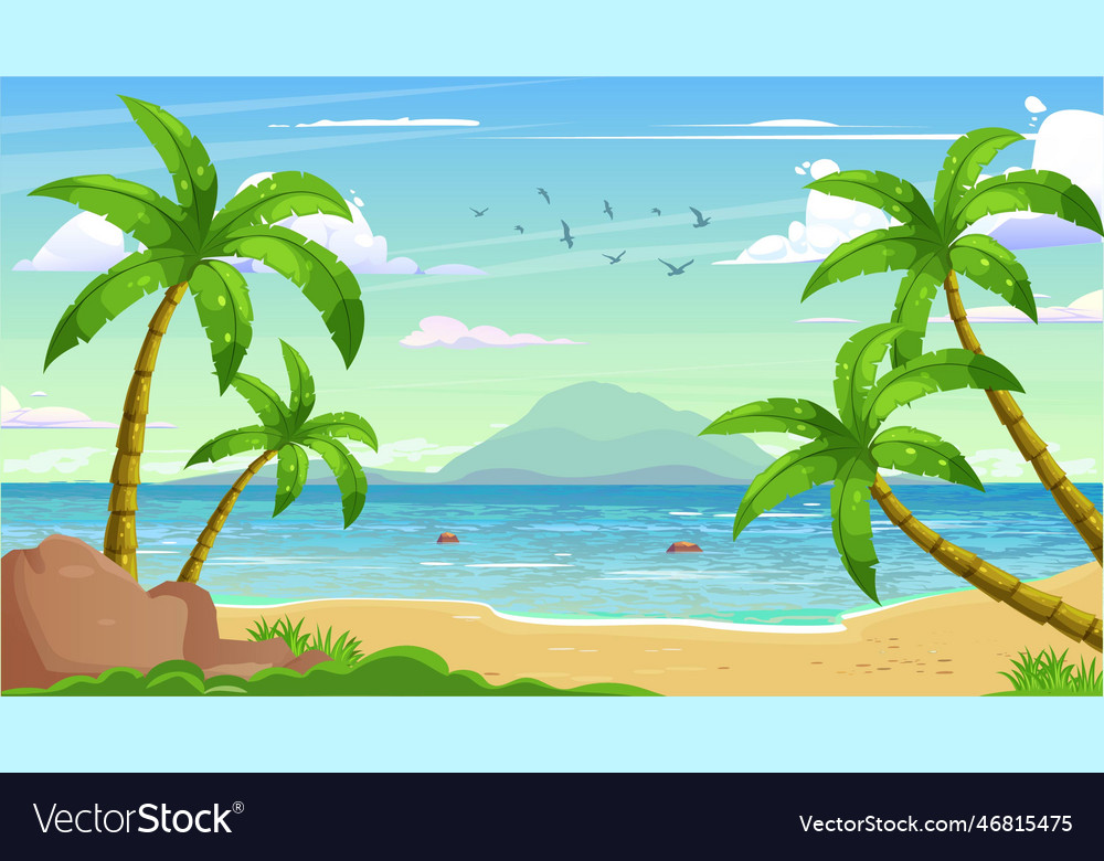 Daytime beach landscape seascape beach cartoon Vector Image