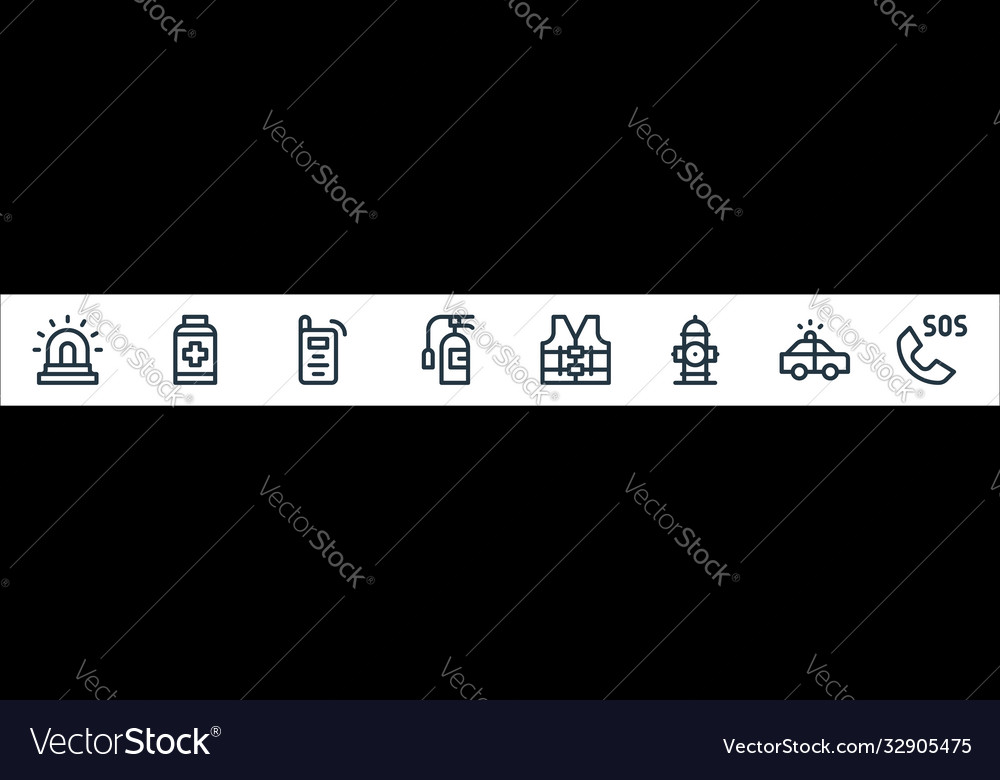 Emergencies line icons linear set quality vector image Emergencies line icons linear set quality