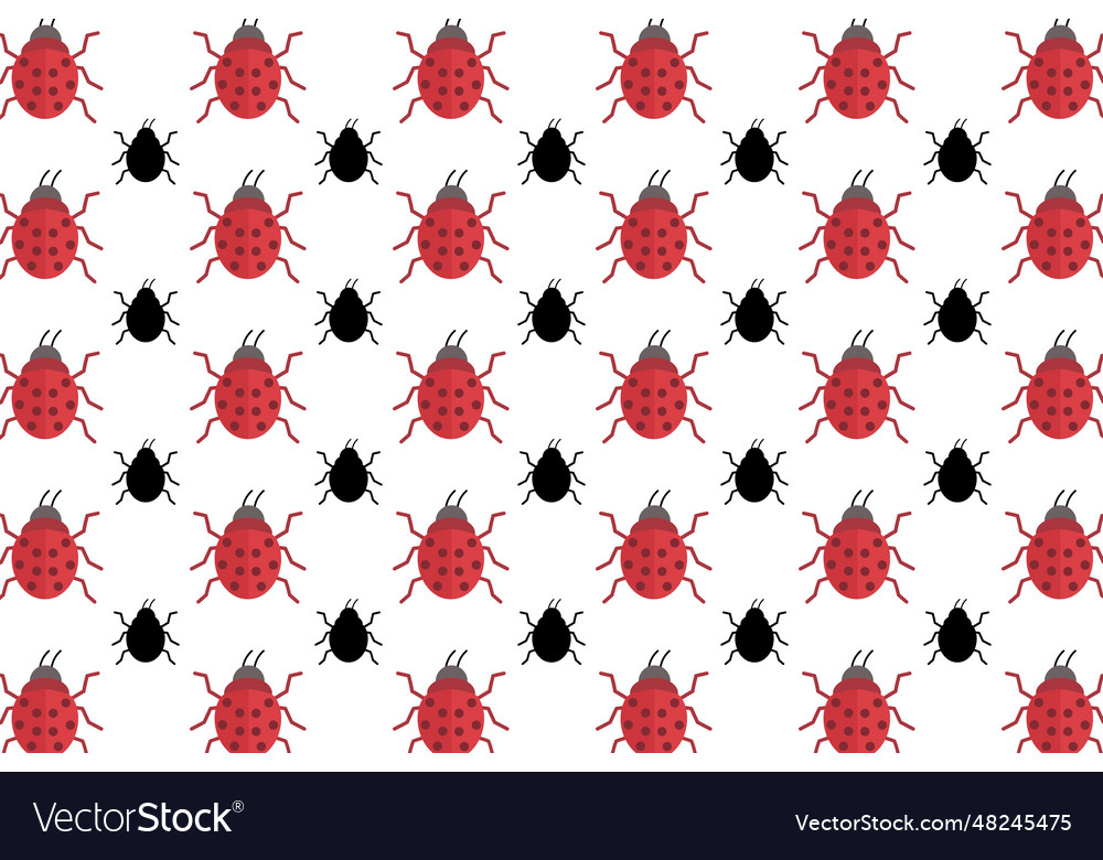 Flat ladybug insect pattern background vector image Flat ladybug insect pattern background