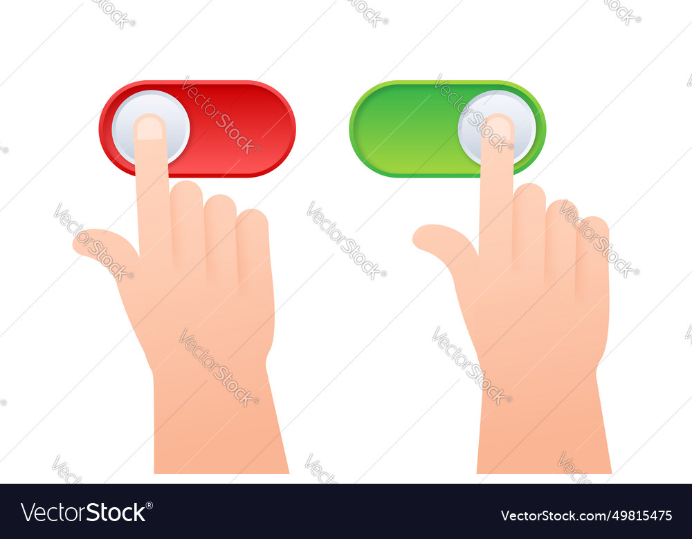 Hands interacting with red and green toggle switch vector image Hands interacting with red and green toggle switch