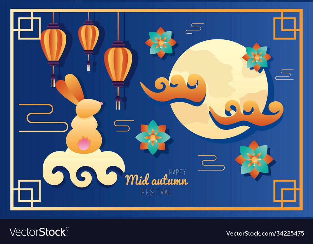 Happy mid autumn festival lettering poster