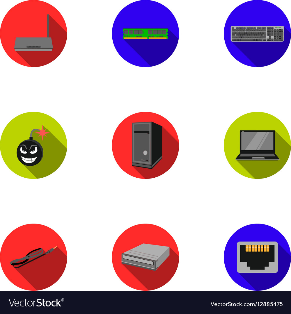 Personal computer set icons in flat style big
