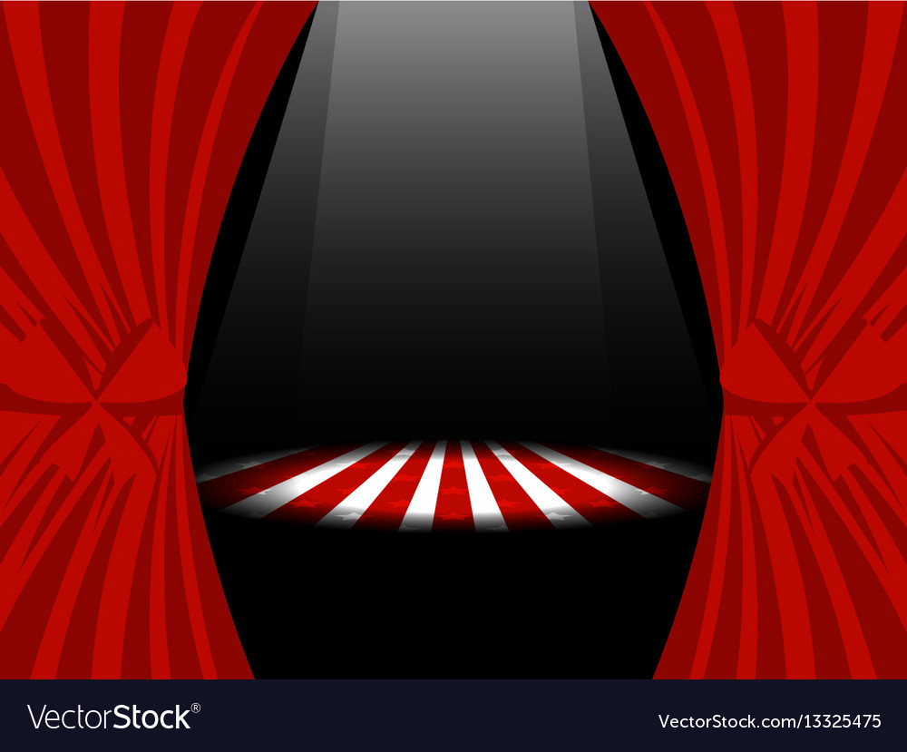 Red Curtains With Ribbons And Lights On Stage Vector Image