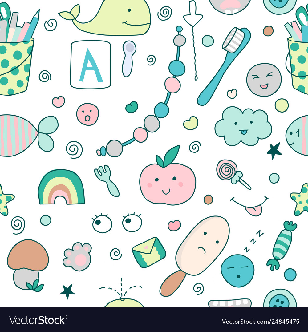 Seamless Kawaii Child Pattern With Cute Doodles Vector Image Seamless Kawaii Child Pattern With Cute Doodles Vector Image
