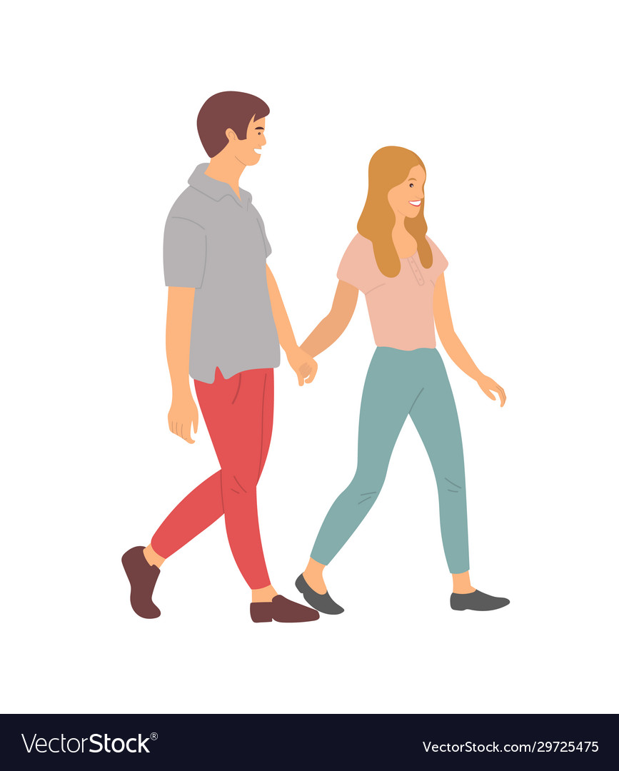 Teenagers Holding Hands - Cartoon Couple