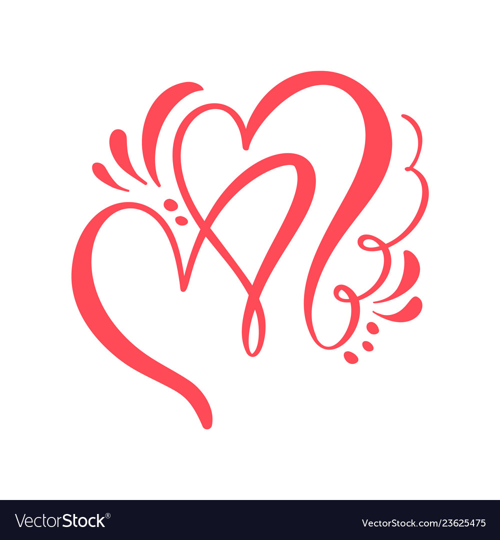 Two lover calligraphic hearts handmade Royalty Free Vector