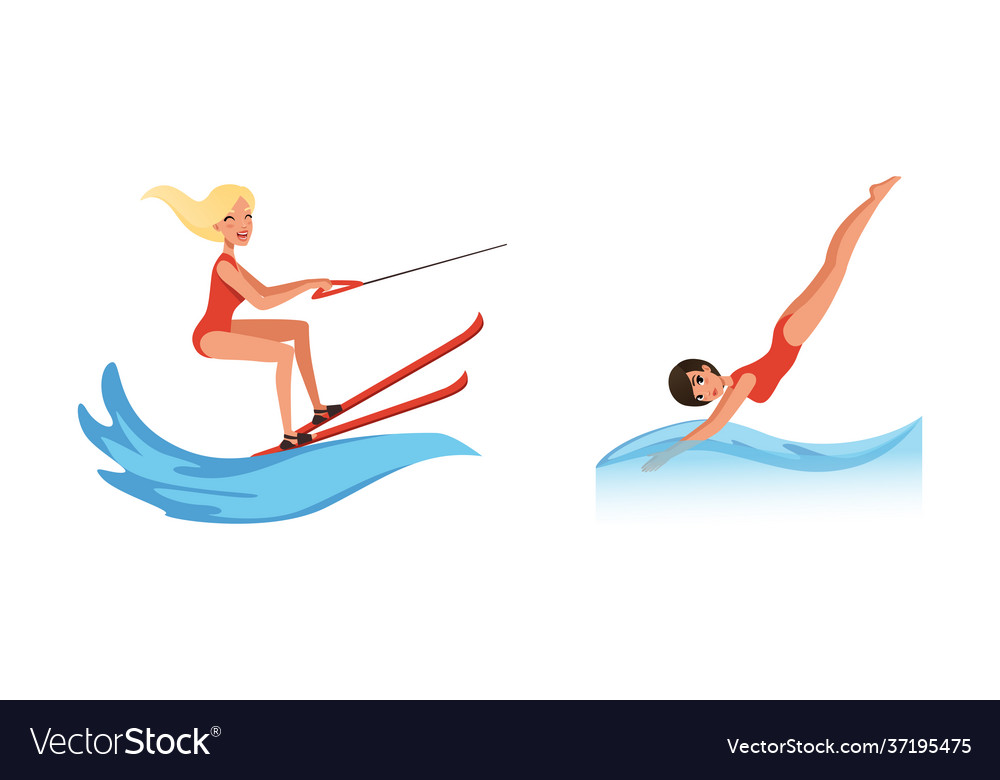 Water sports set young women riding waterski