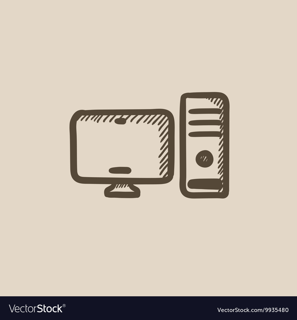 Cpu and monitor sketch icon