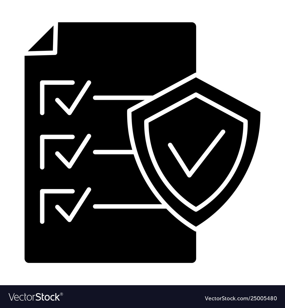 Document approve solid icon checklist with shield vector image Document approve solid icon checklist with shield
