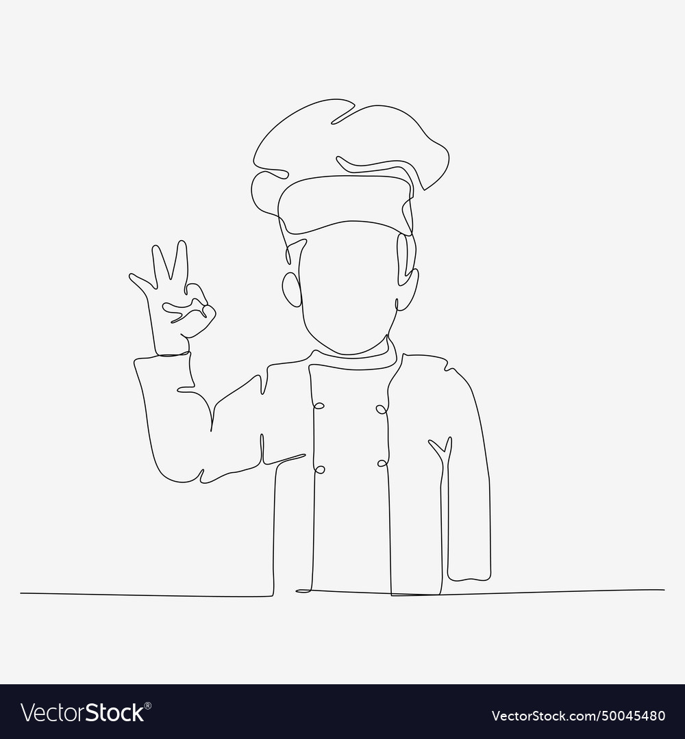 One line continuous design of kid chef showing vector image One line continuous design of kid chef showing