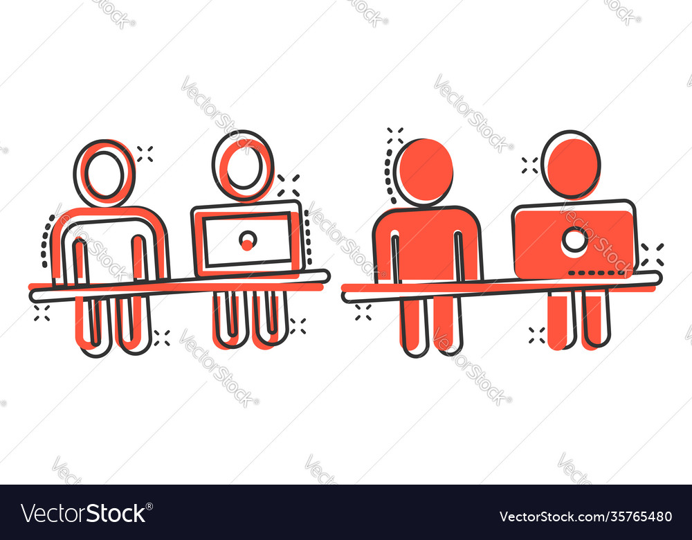 People with laptop computer icon in comic style