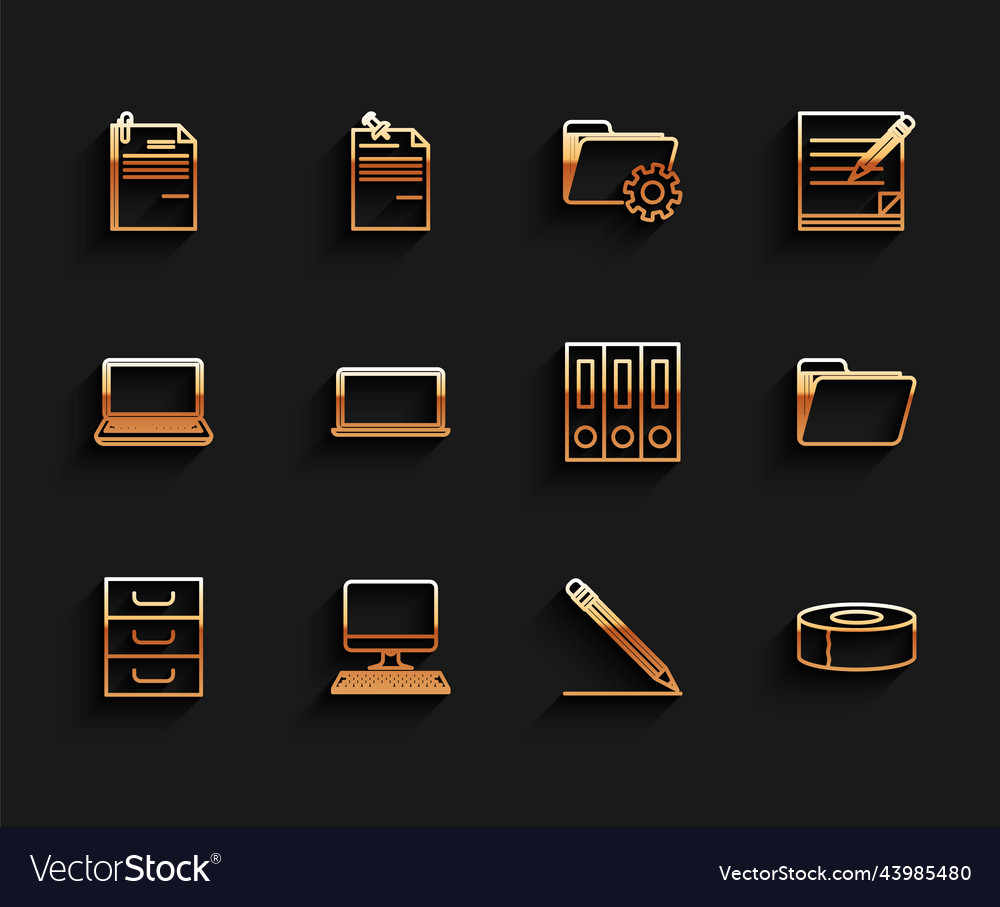 Set line drawer with documents computer monitor