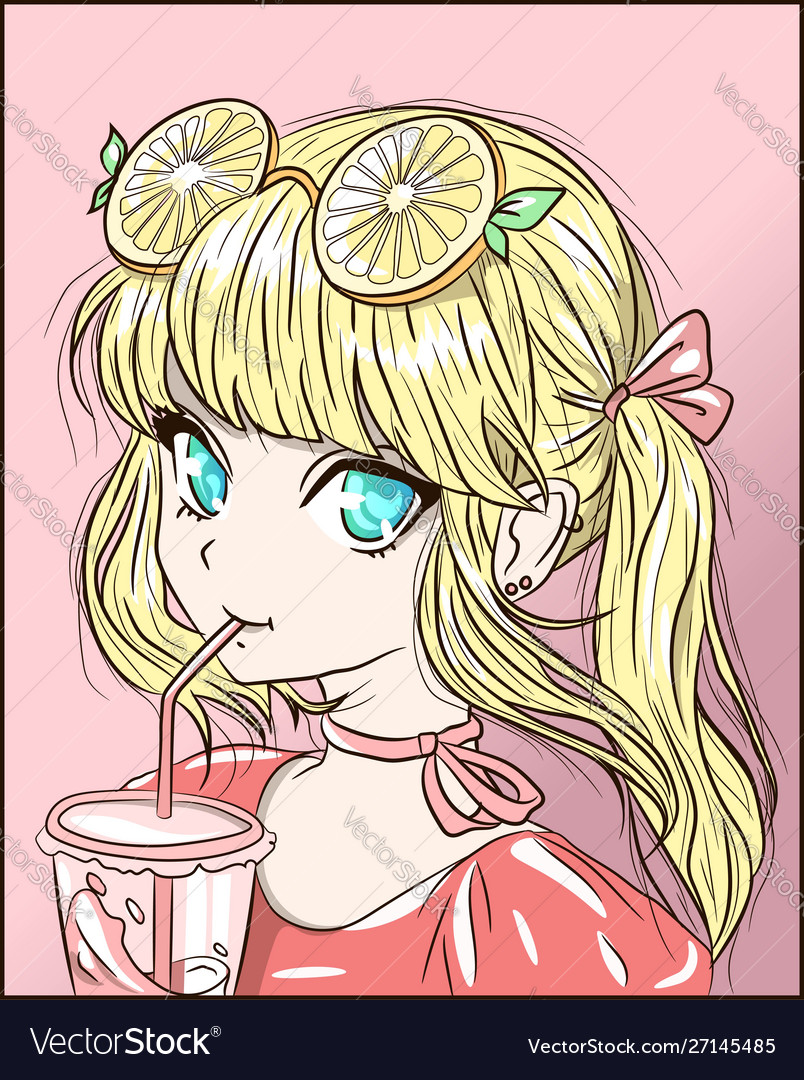 Anime Blonde Girl With Orange Lemon Lime Sunglass Vector Image