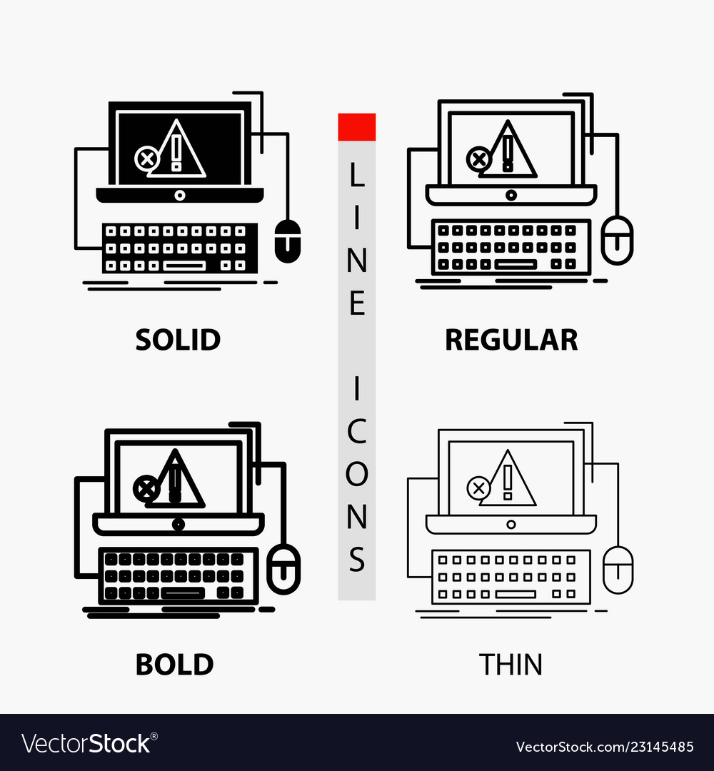 Computer crash error failure system icon in thin vector image Computer crash error failure system icon in thin