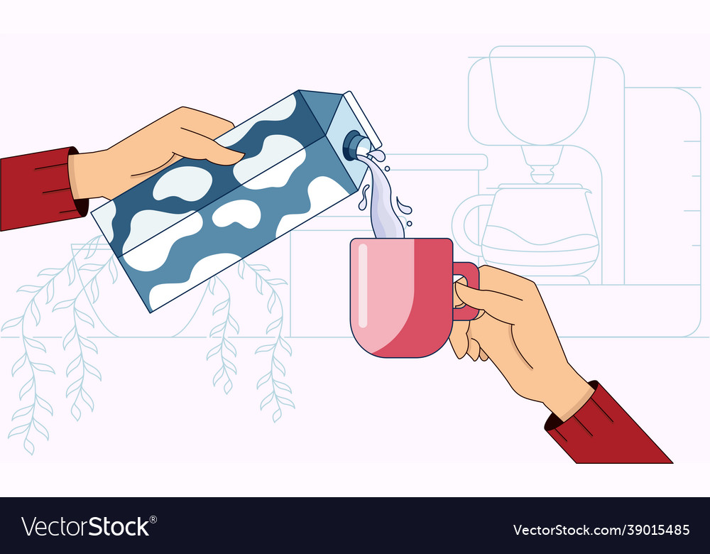 Hands holding mug with hot coffee and milk Vector Image