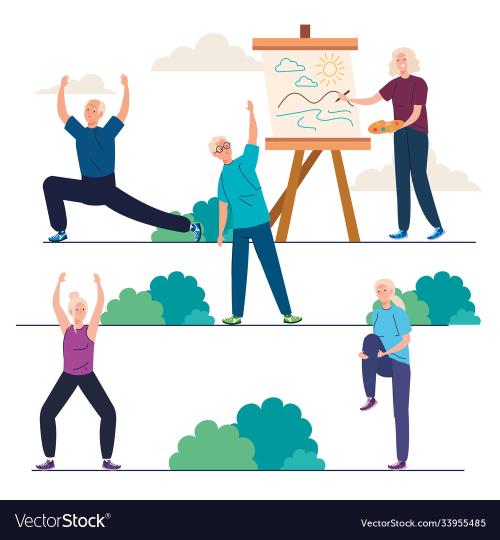Senior group people doing different activities vector image Senior group people doing different activities