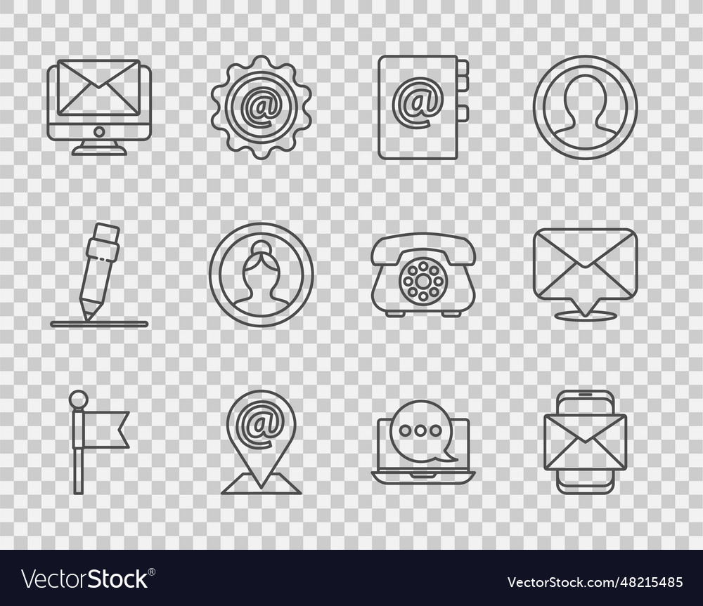 Set line location marker mobile and envelope vector image Set line location marker mobile and envelope