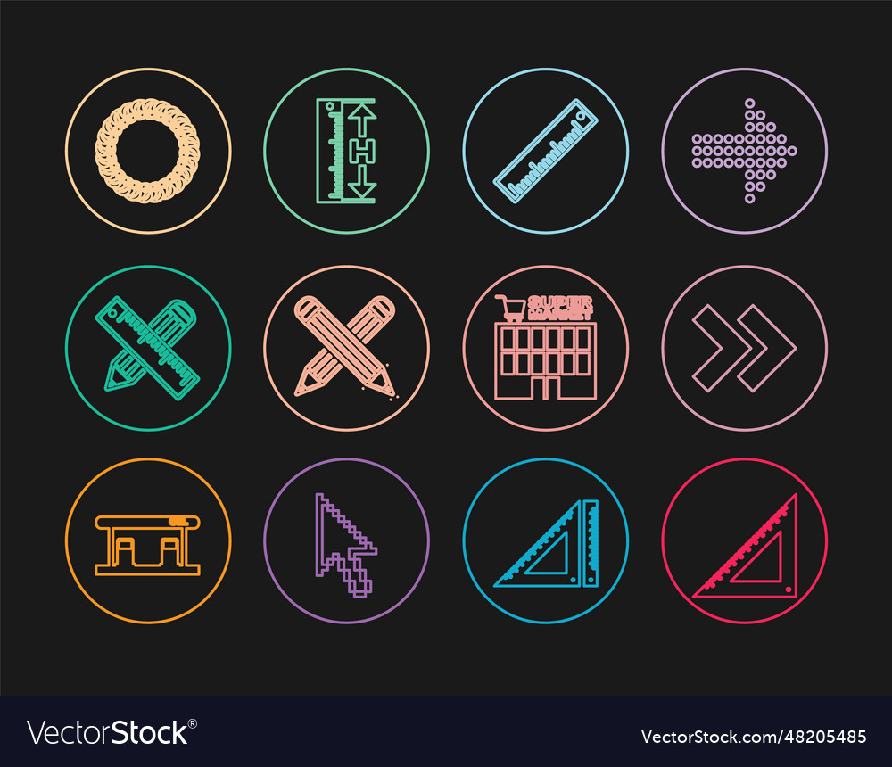 Set line triangular ruler arrow crossed vector image Set line triangular ruler arrow crossed